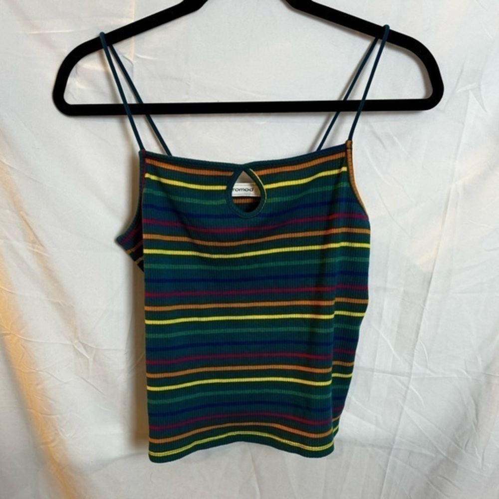 Promod Striped Multicolor Stripe Teardrop front Jersey Top Size L